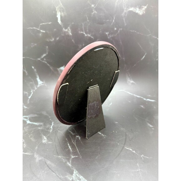 Vintage Ornate Carved Oval Faux Wood Framed Mirror 8" X 6.25" Stands - Picture 3 of 7